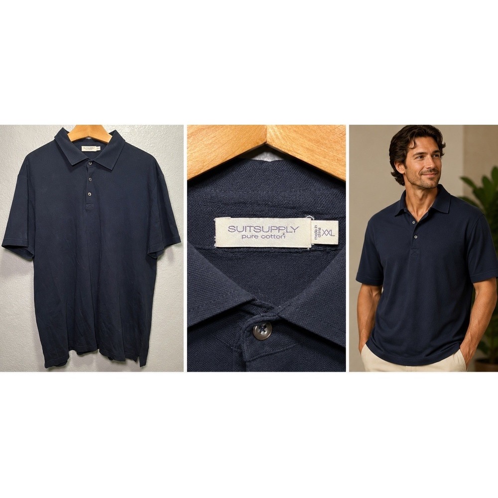 Suitsupply‎ Men's XXL Black Polo Shirt Pure Cotton Toweling Summer Luxury Preppy
